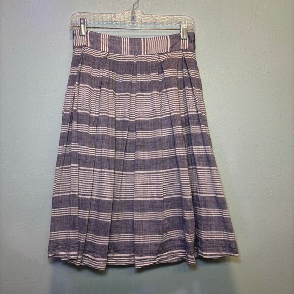 Comme Toi Anthropologie Striped Pleated Midi Skirt Pockets Lined Size Medium - Picture 9 of 9